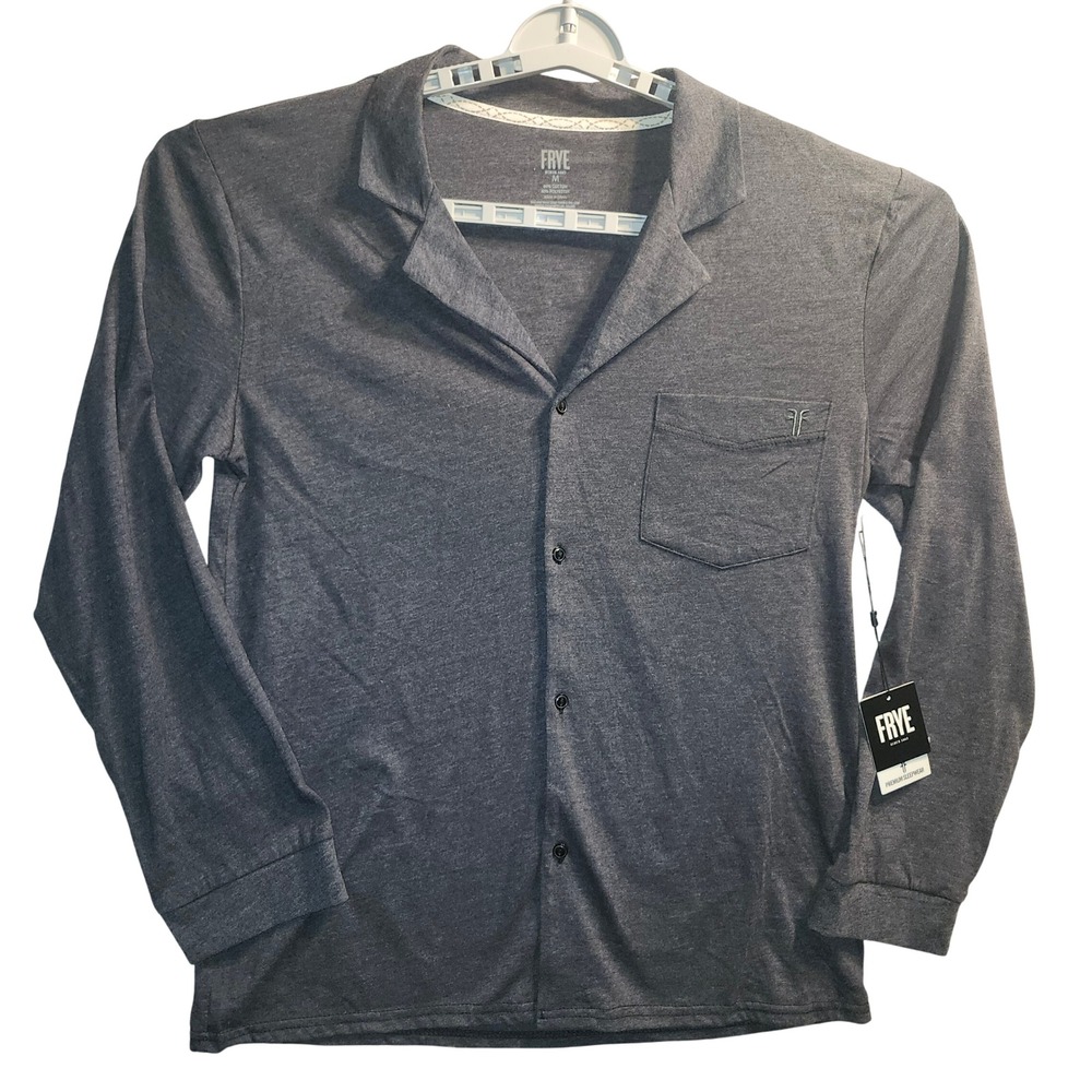 Frye Premium Sleepwear Jersey Notch Collar Top Button Up‎ Shirt Size M